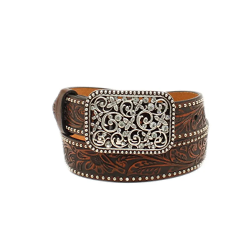 1/4'' Floral Embossed Nailhead Belt