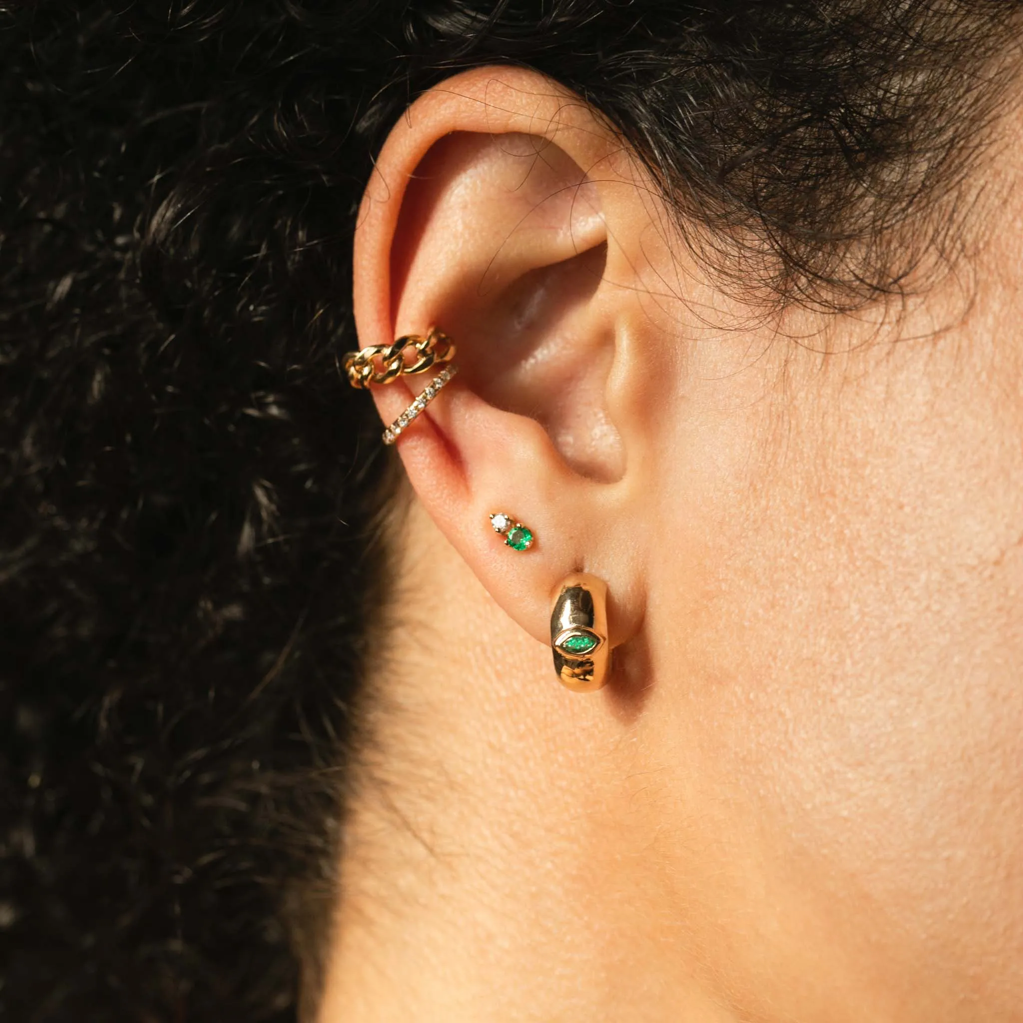 14k Mixed Prong Emerald & Diamond Studs