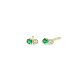 14k Mixed Prong Emerald & Diamond Studs