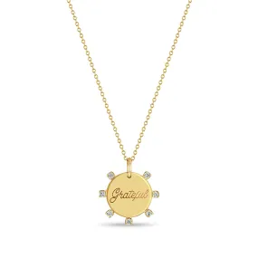 14k Small Amore Disc with Prong Diamonds Necklace