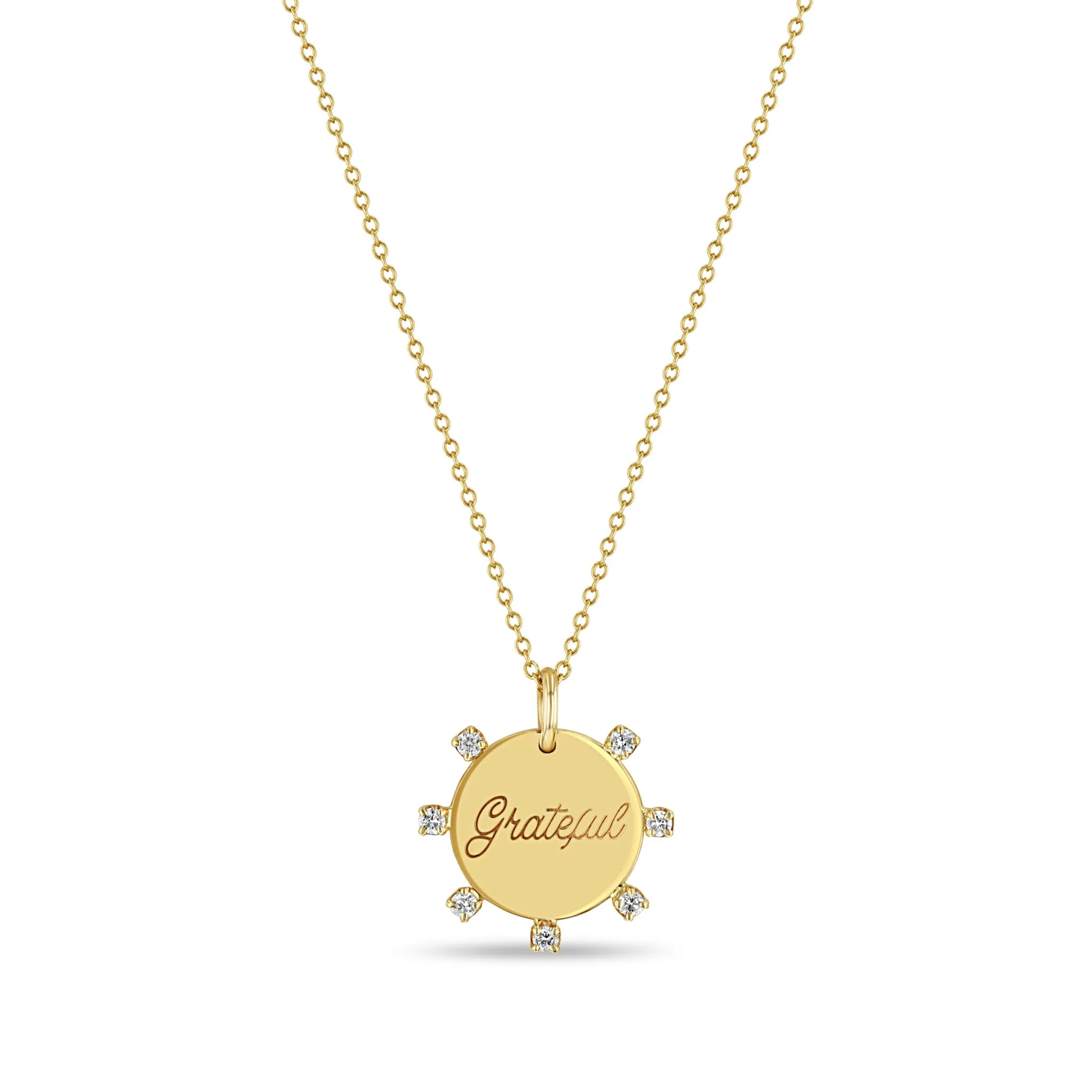 14k Small Amore Disc with Prong Diamonds Necklace