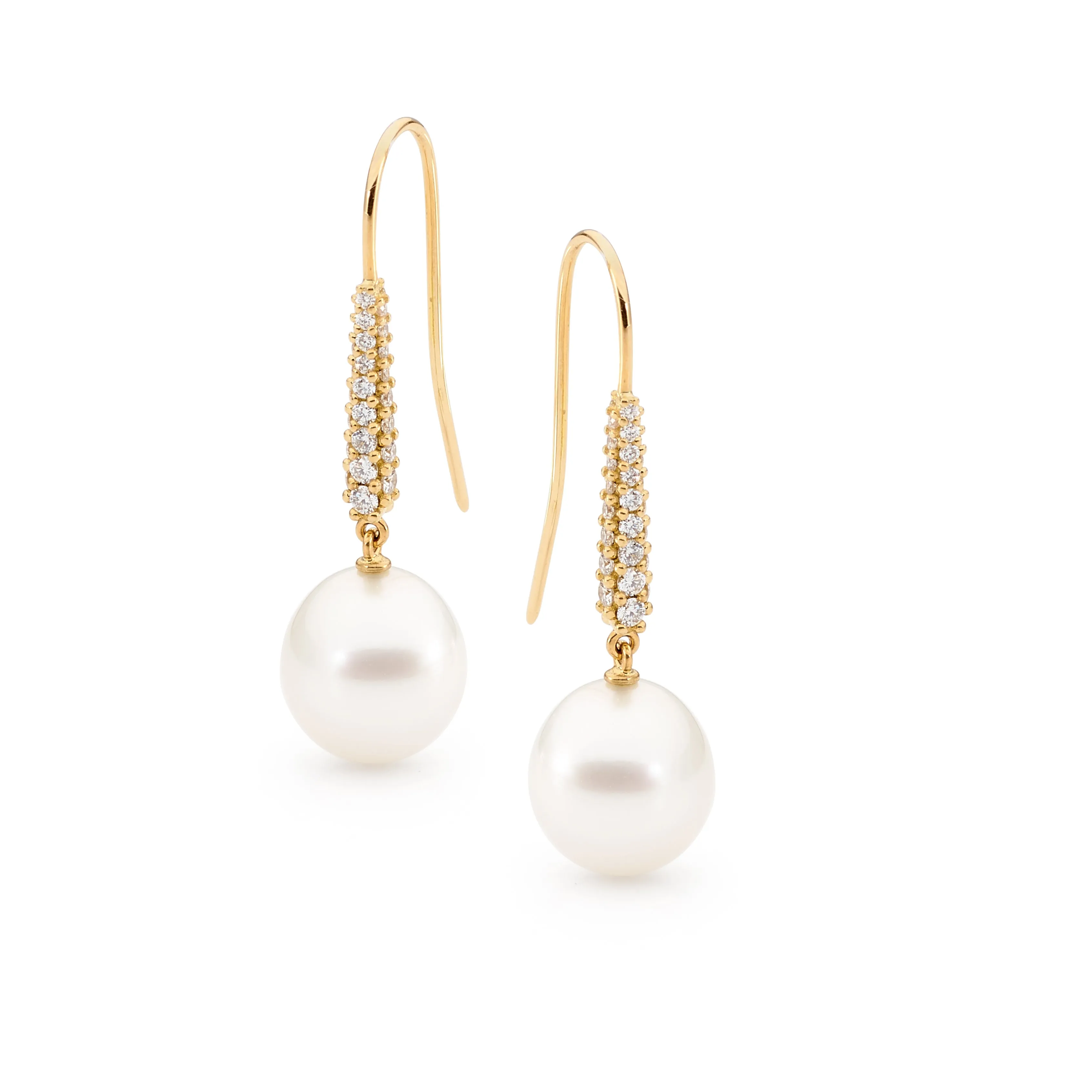 18ct Gold Oval Pearl & Diamond French Hook Earrings