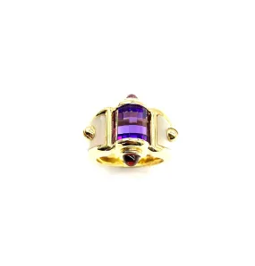 18k Faceted Amethyst and Mother of Pearl Ring