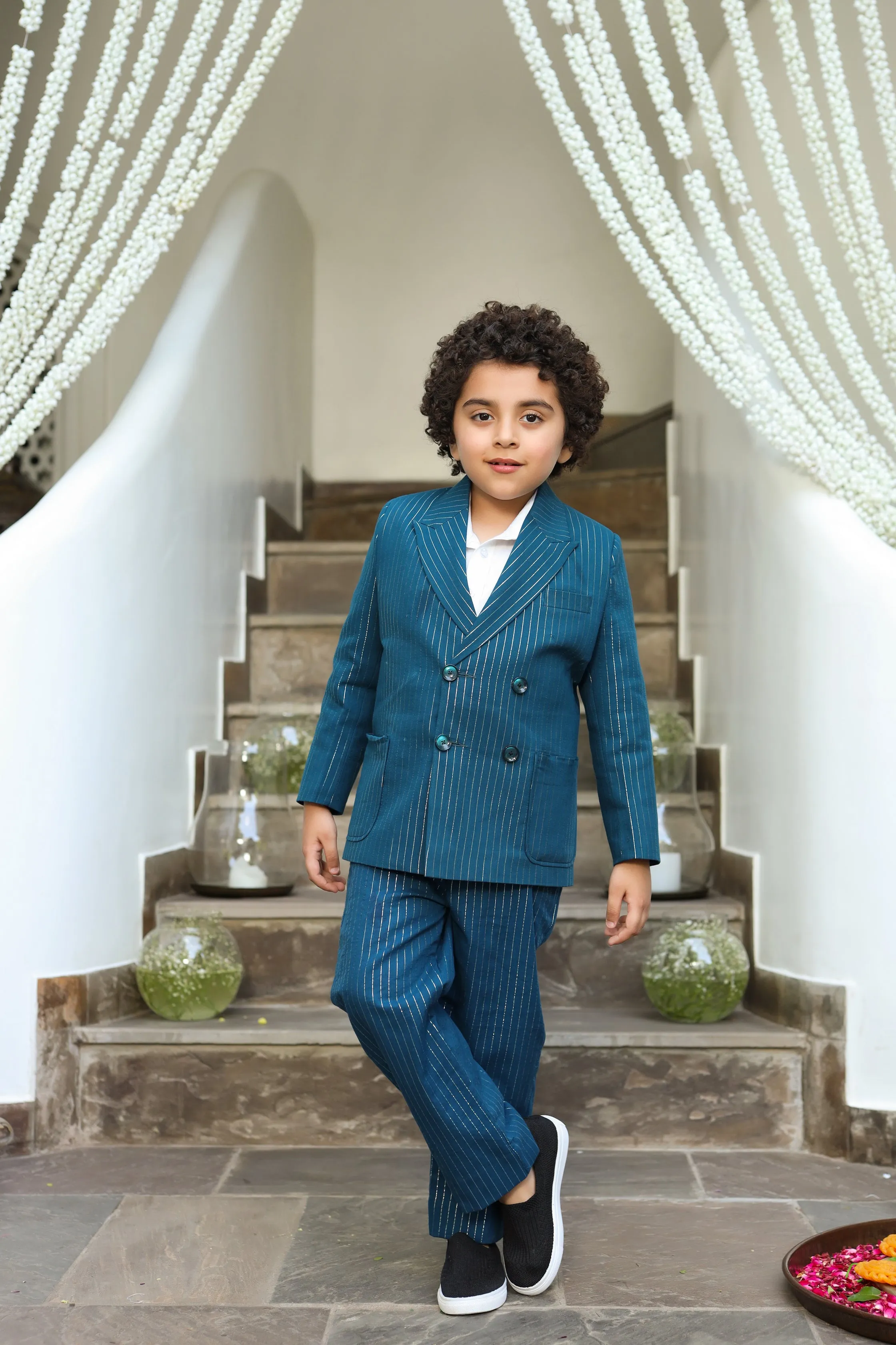 Aabshaar - Organic Cotton Lurex Blazer Trouser Set For Boys