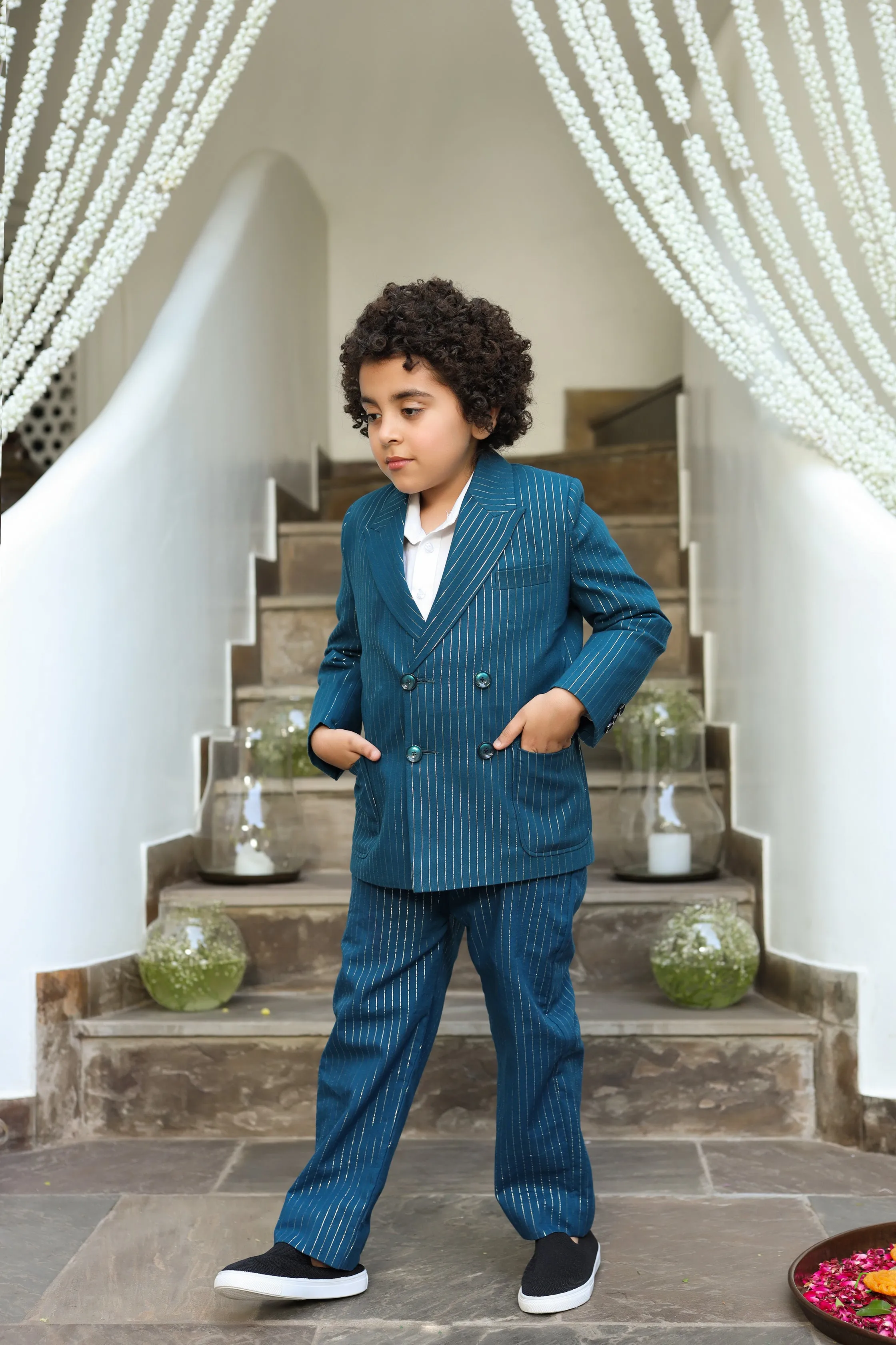 Aabshaar - Organic Cotton Lurex Blazer Trouser Set For Boys