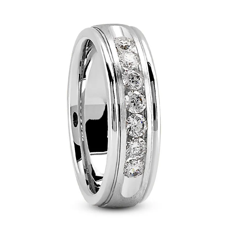 Adrian Men's Diamond Wedding Ring Round Cut Channel Set in Platinum By Mike Nekta NYC, 8MM