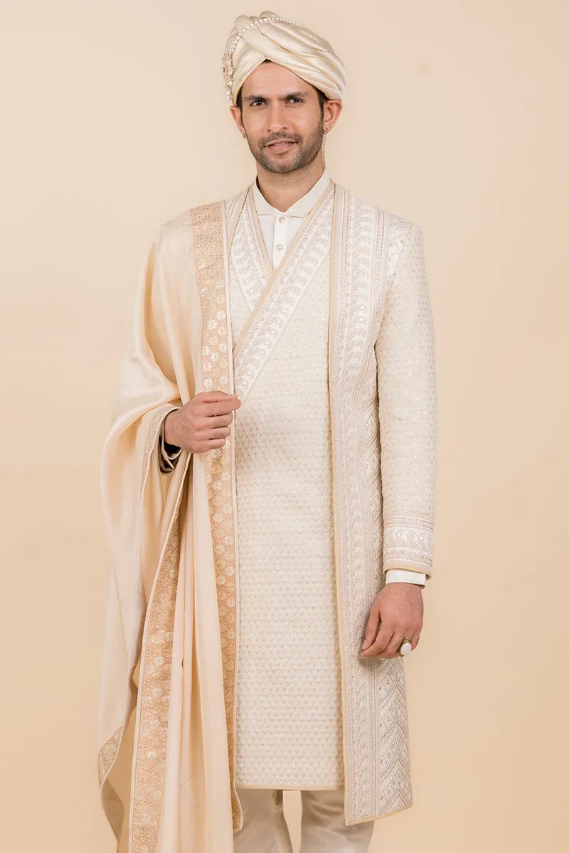 Angrakha Style Layered Sherwani