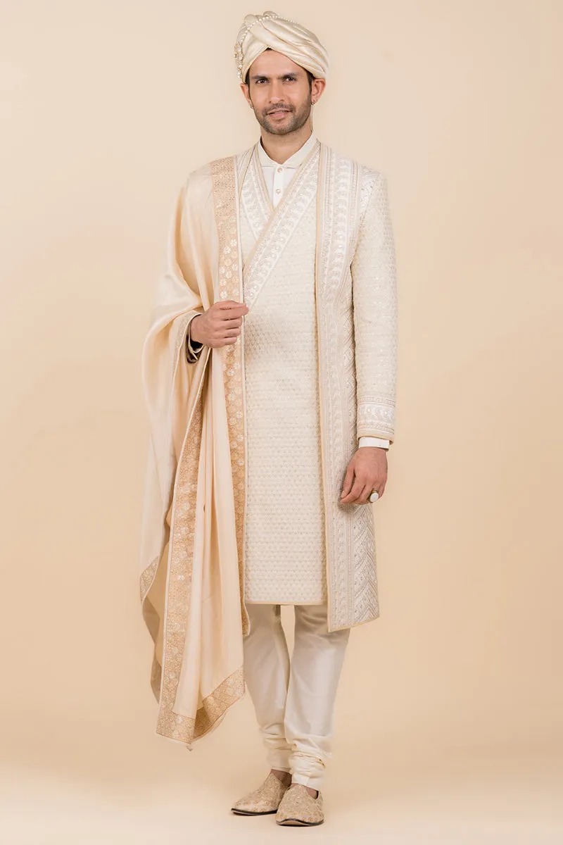 Angrakha Style Layered Sherwani