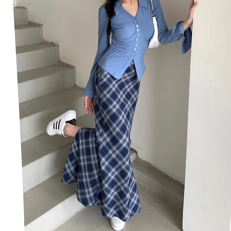 Annie Blue Plaid Maxi Skirt