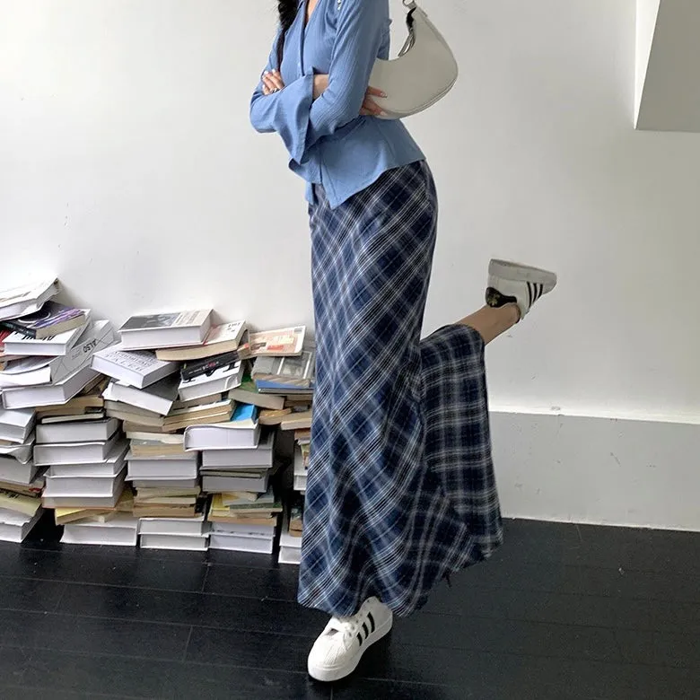 Annie Blue Plaid Maxi Skirt