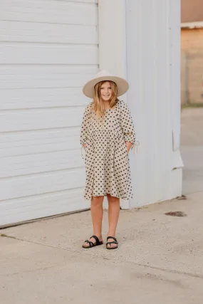 BECCA GIRLS FLORAL CREAM DRESS WITH BLACK FLOWERS