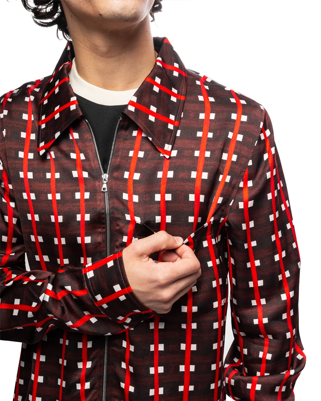 Belief Zip Shirt Viscose Print Brown/Red