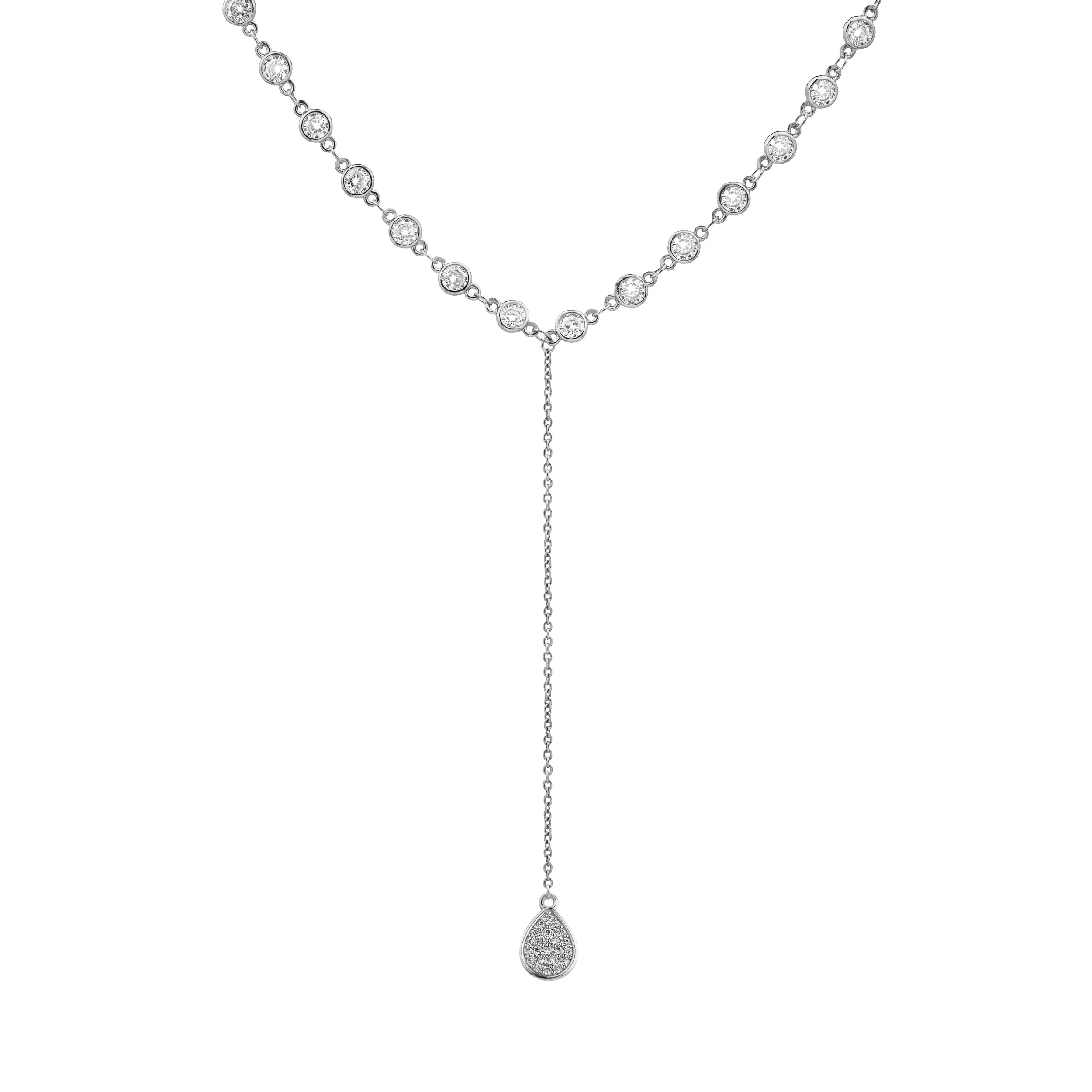 Bella Teardrop Necklace  | Sterling Silver, Channel CZ