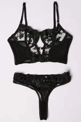 Black Embroidery Lingerie Set