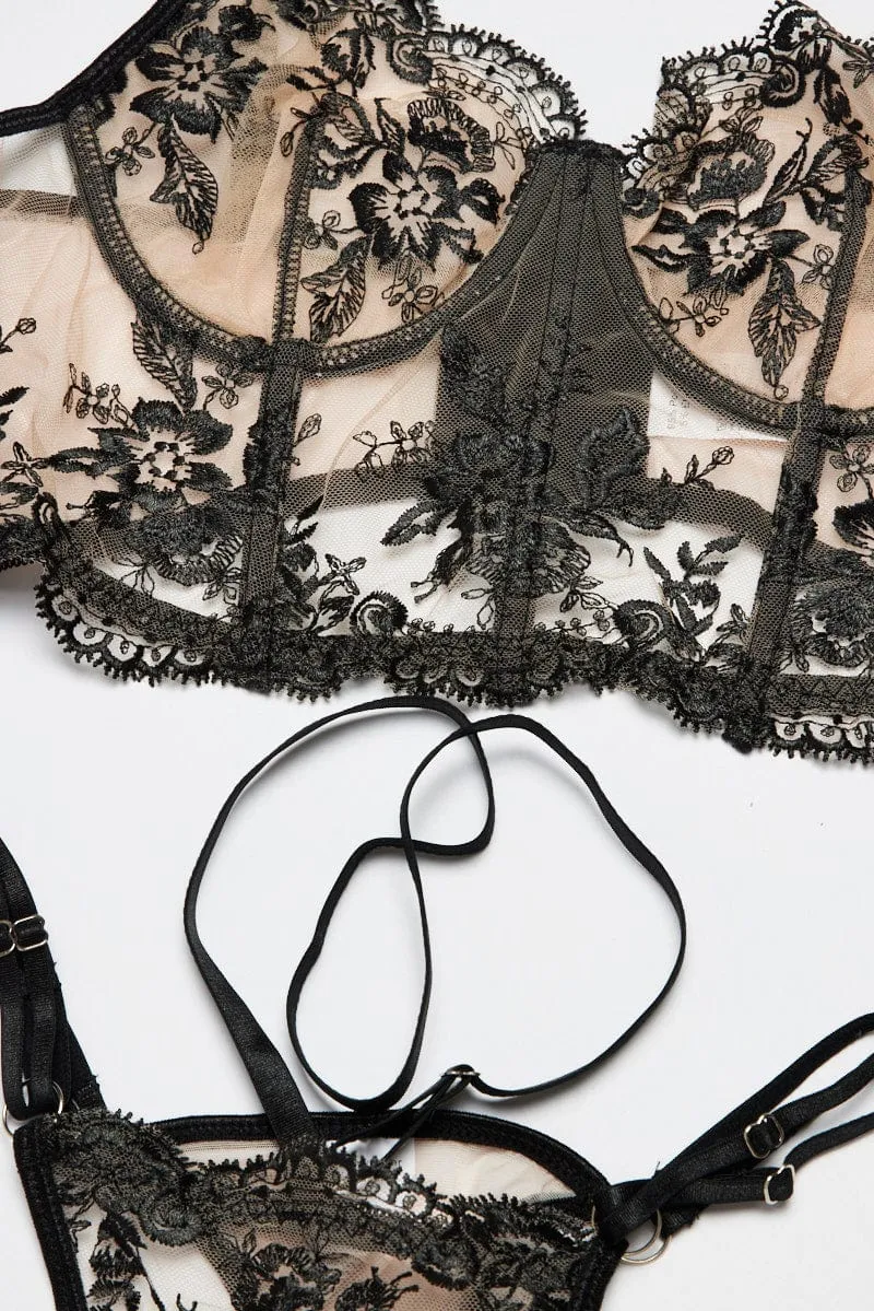 Black Embroidery Lingerie Set