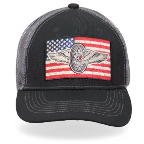 Black Grey Flying Wheel Flag Trucker Mesh Hat