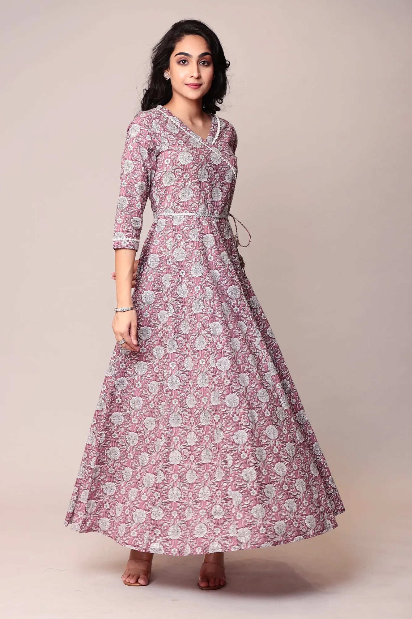 Block Print Angrakha Style Cotton Kurta Stitched