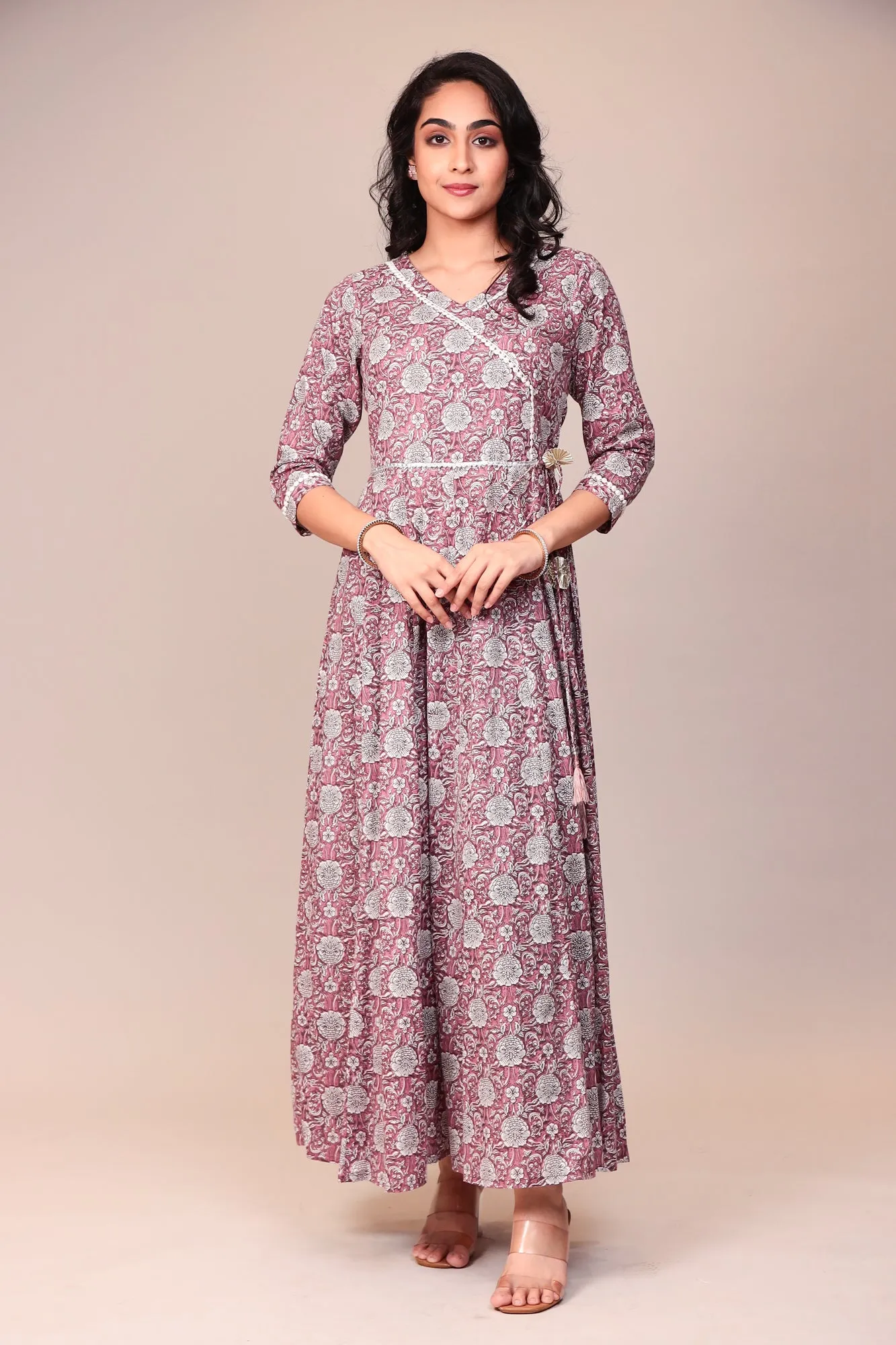 Block Print Angrakha Style Cotton Kurta Stitched