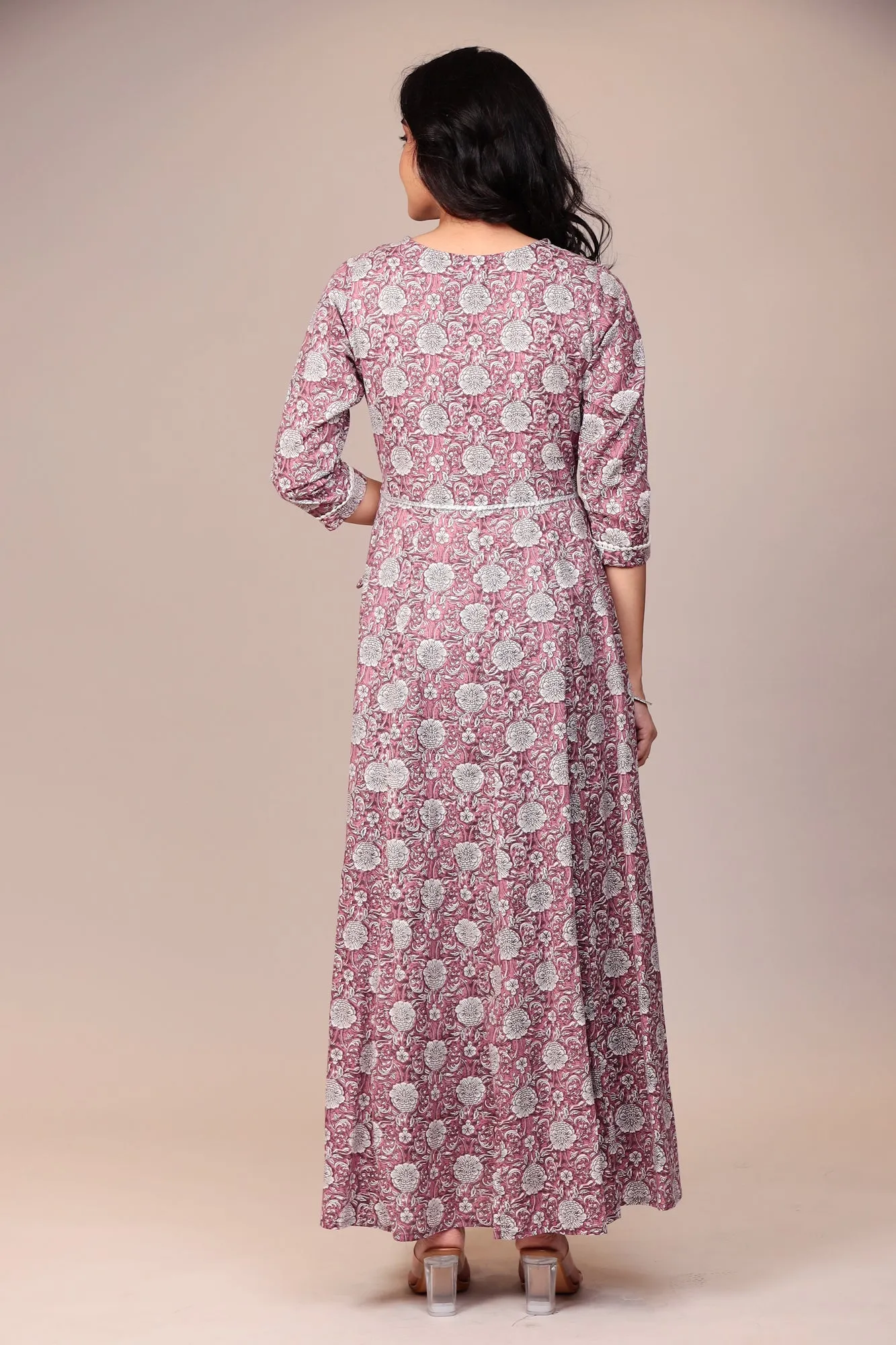 Block Print Angrakha Style Cotton Kurta Stitched