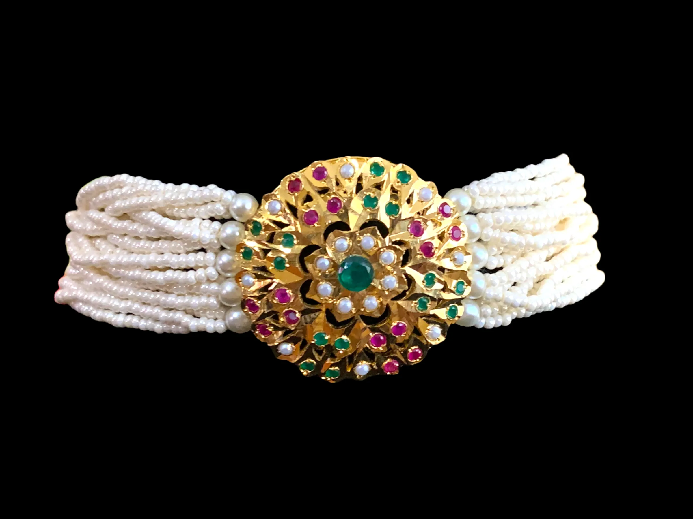 C194 Gold plated choker set in ruby  emerald ( READY TO SHIP)