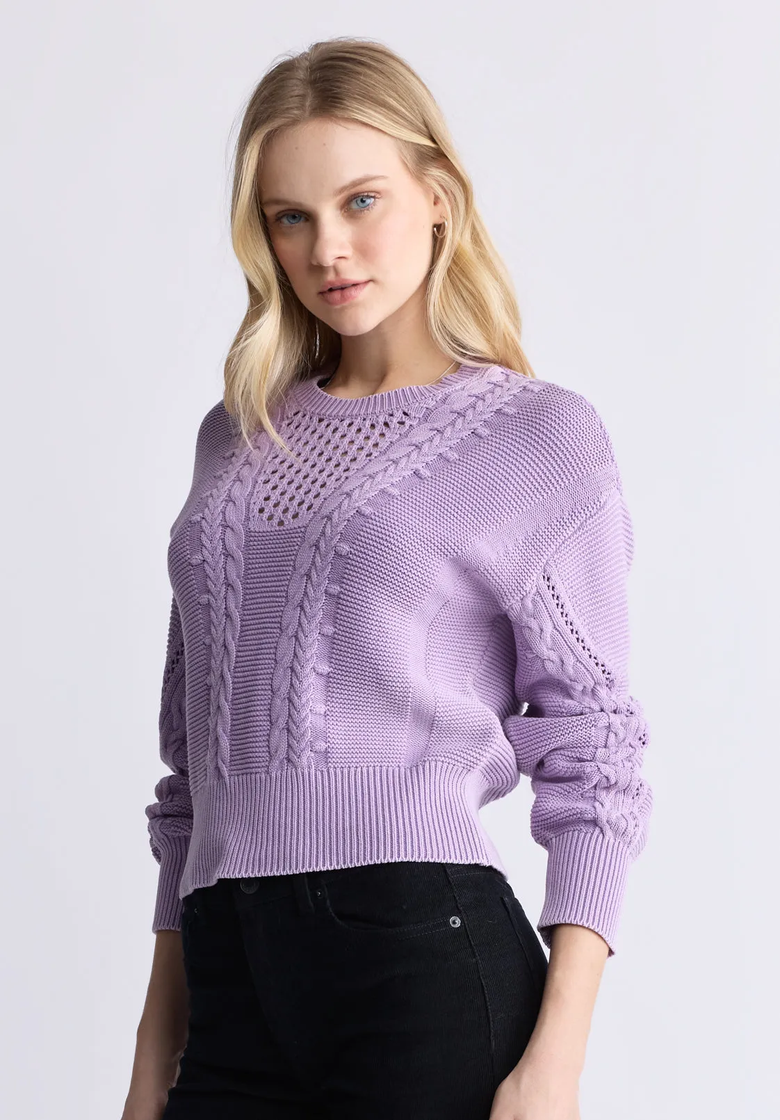 Camellia Women's Cable-Knit Sweater, Purple Rose - SW0072F