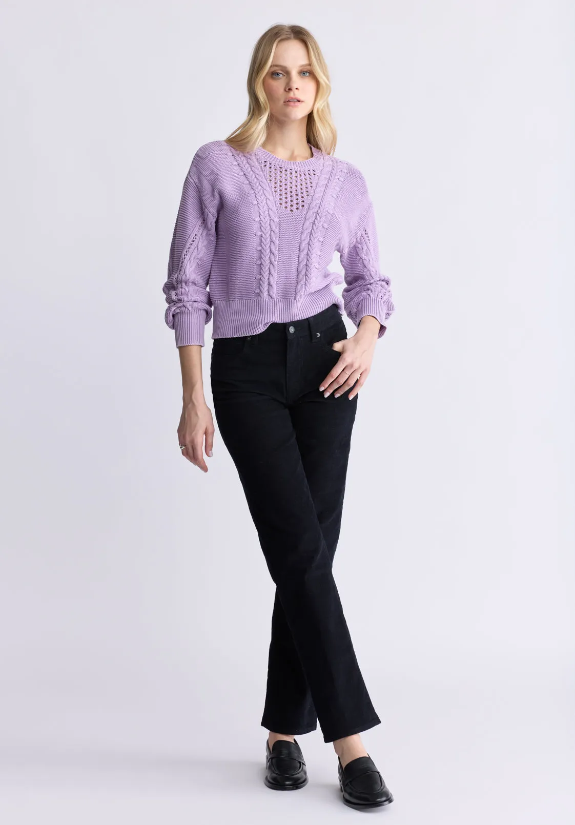 Camellia Women's Cable-Knit Sweater, Purple Rose - SW0072F