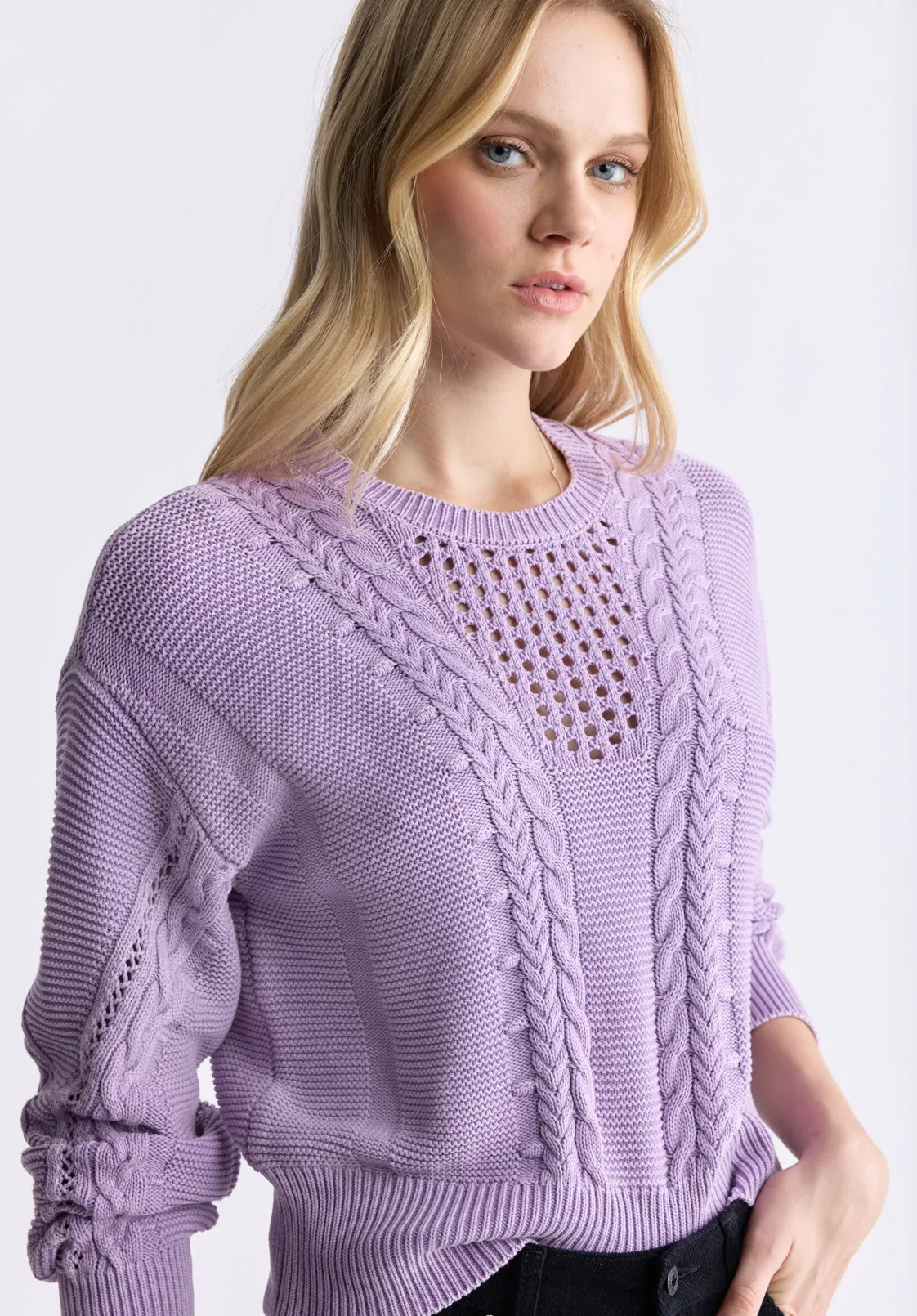 Camellia Women's Cable-Knit Sweater, Purple Rose - SW0072F