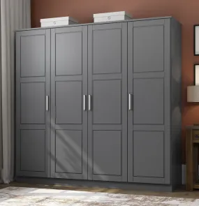 Chandewadi Gray 4 Raised Panel Door Wardrobe With 4 Shelves