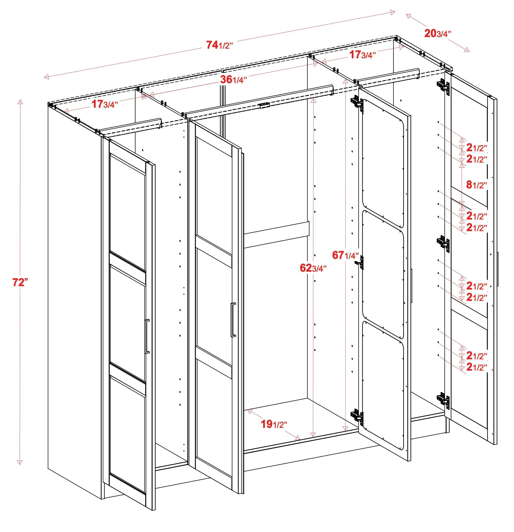 Chandewadi Gray 4 Raised Panel Door Wardrobe With 4 Shelves