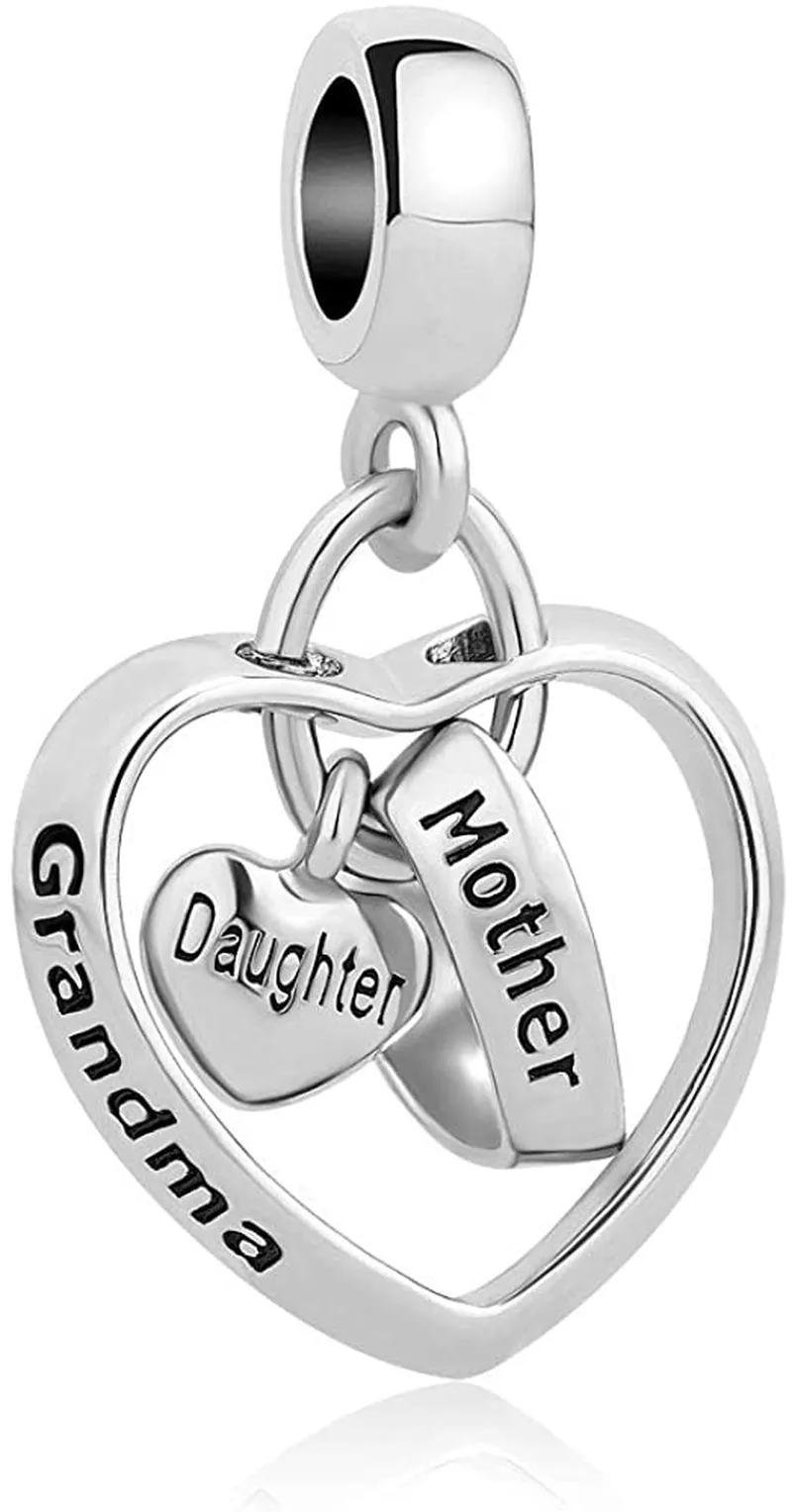 Charmsstory Mom Mother Daughter Heart Love Dangle Charm Beads for Snake Chain Bracelet