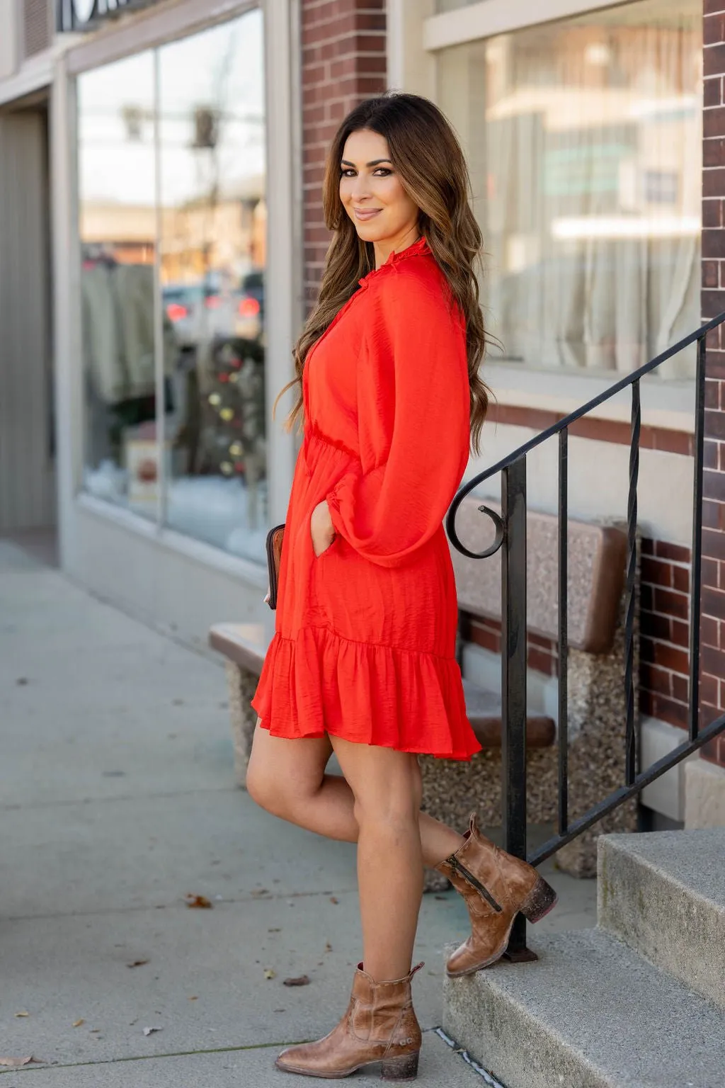 Classy Ruffle Accented Long Sleeve Dress