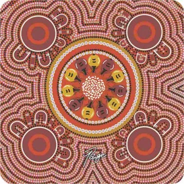 Cork Square Coaster Set with Aboriginal Designs