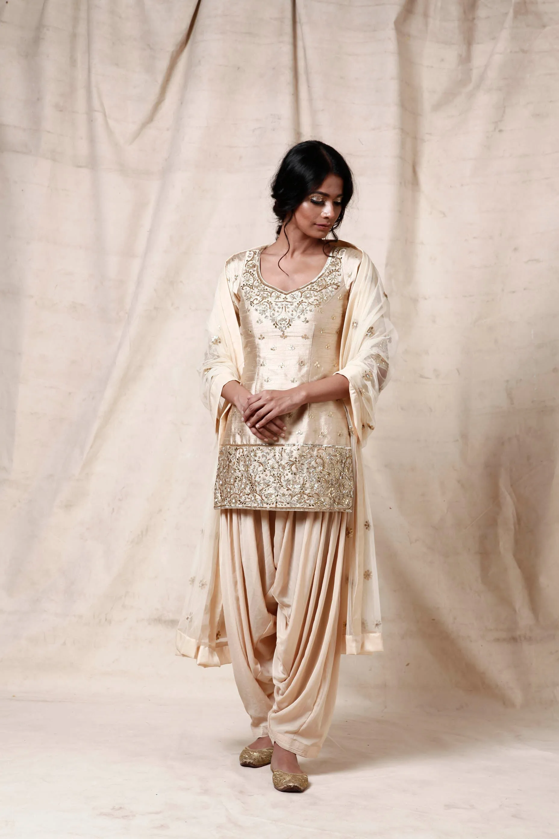 Cream Silk Suit Set