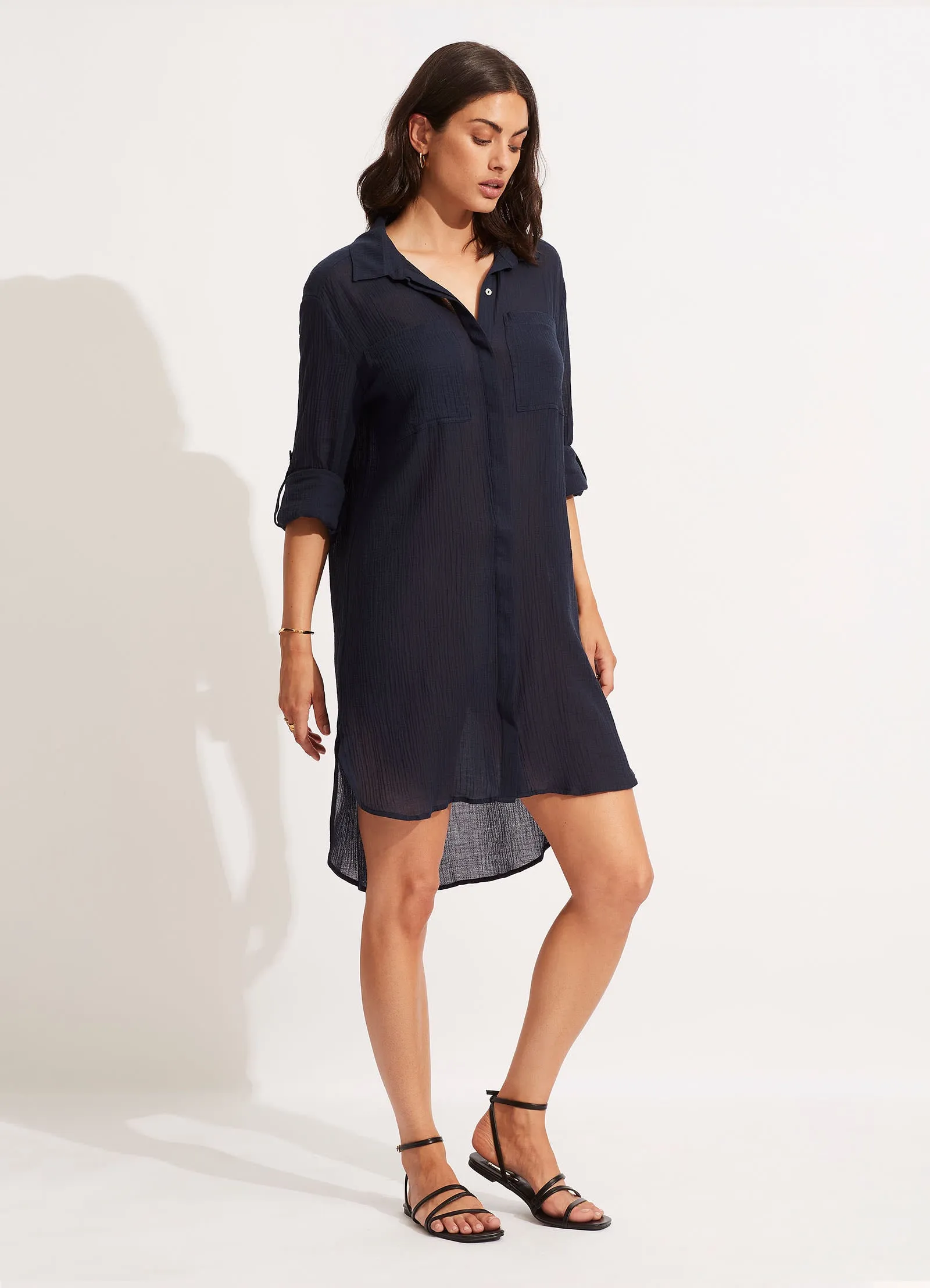 Crinkle Twill Beach Shirt - Indigo