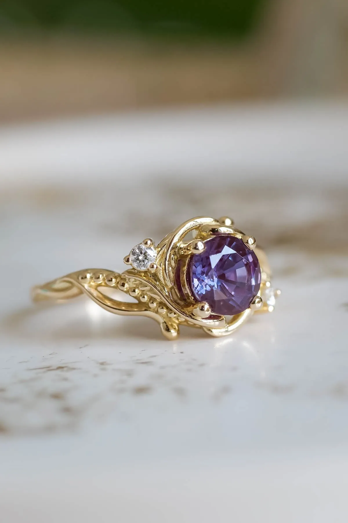 Custom order: adjusted Undina ring with all alexandrites and a matching band