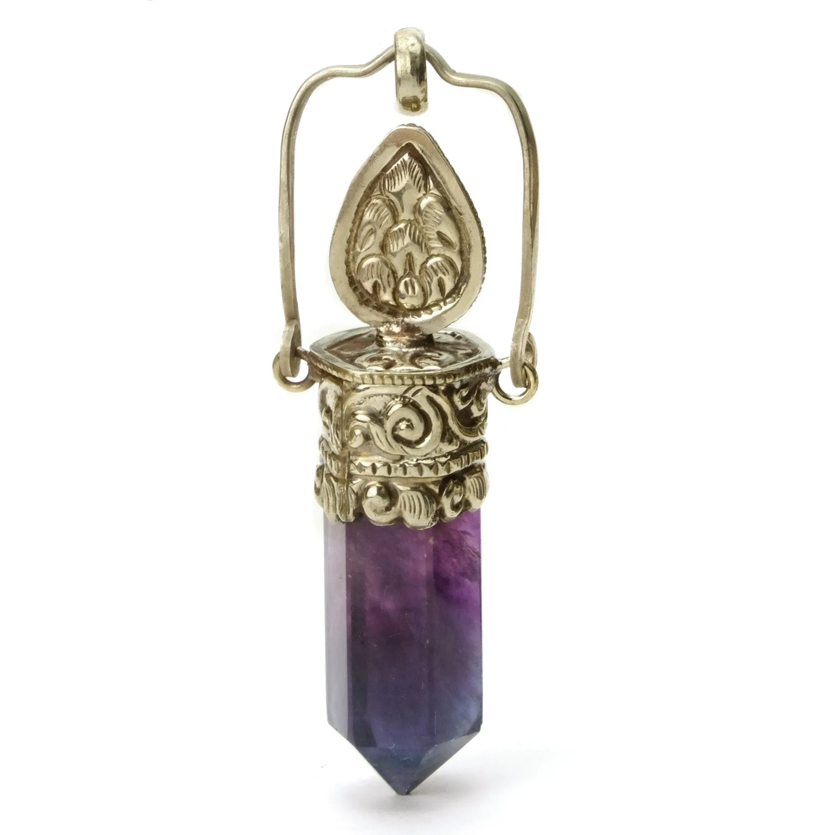 Fluorite Violet Obelisk Swing Pendant with Fine Abalone Cabochon # 76 - 2