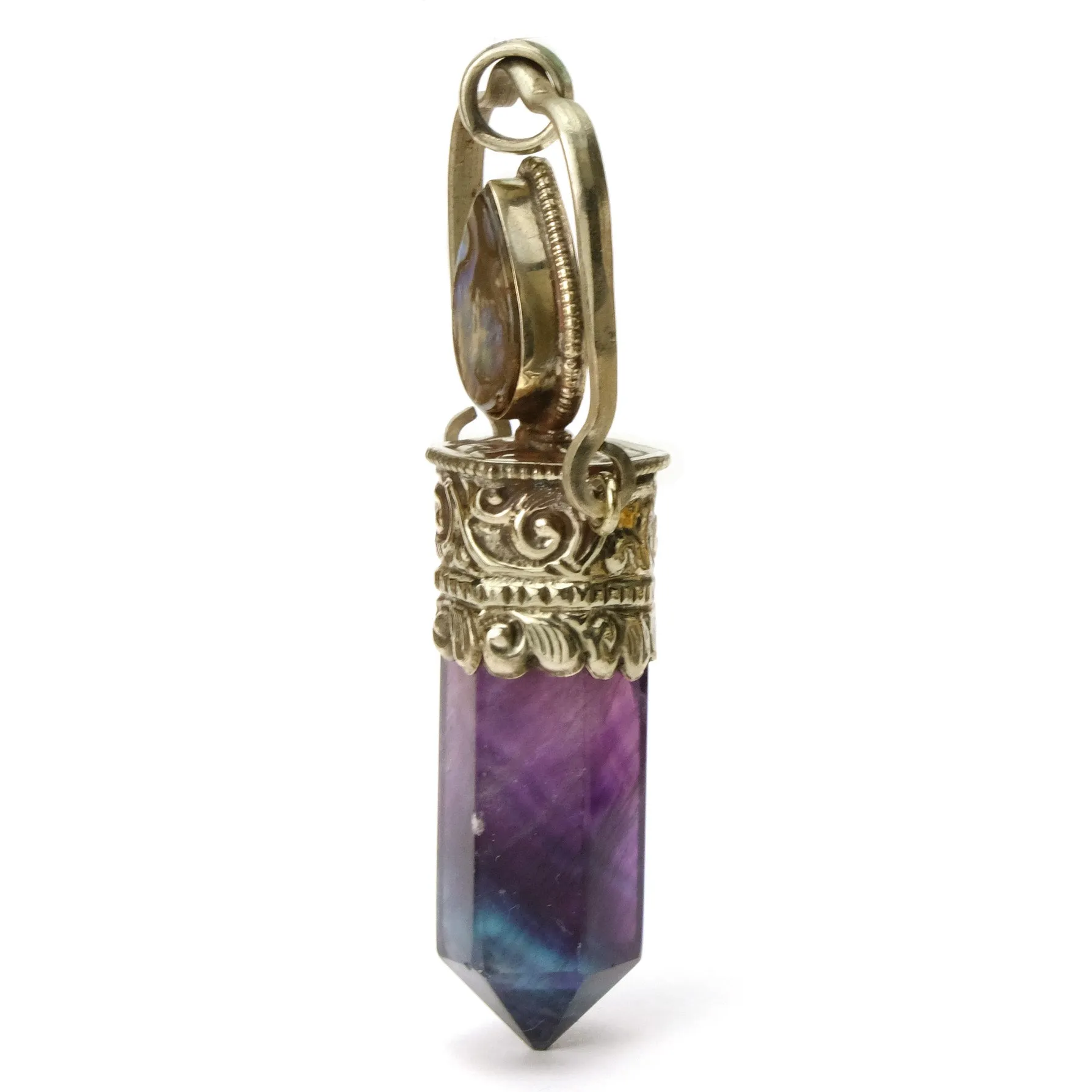 Fluorite Violet Obelisk Swing Pendant with Fine Abalone Cabochon # 76 - 2