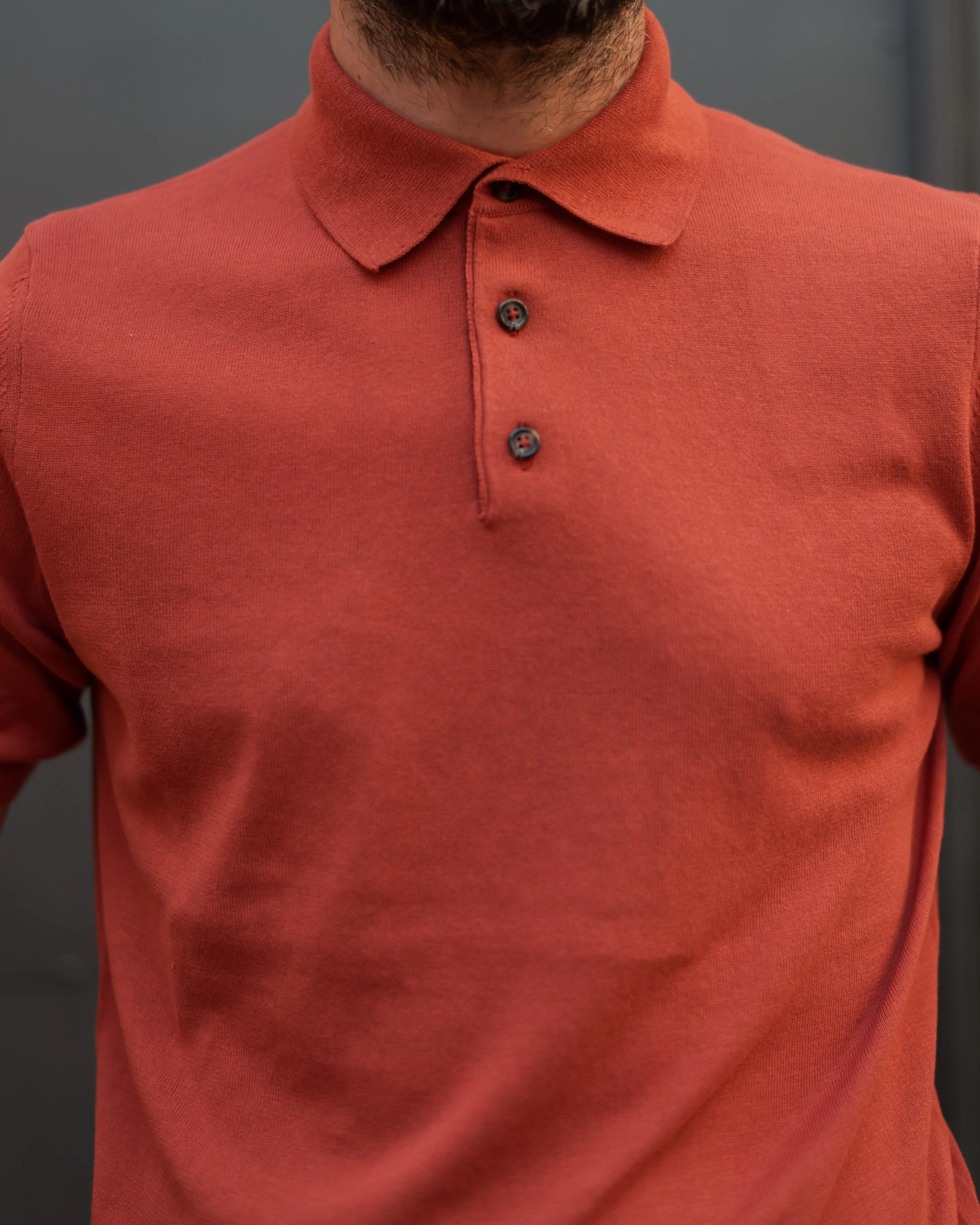 FRESH Extra Fine Crepe Cotton Knitted Polo in Cayenne Red