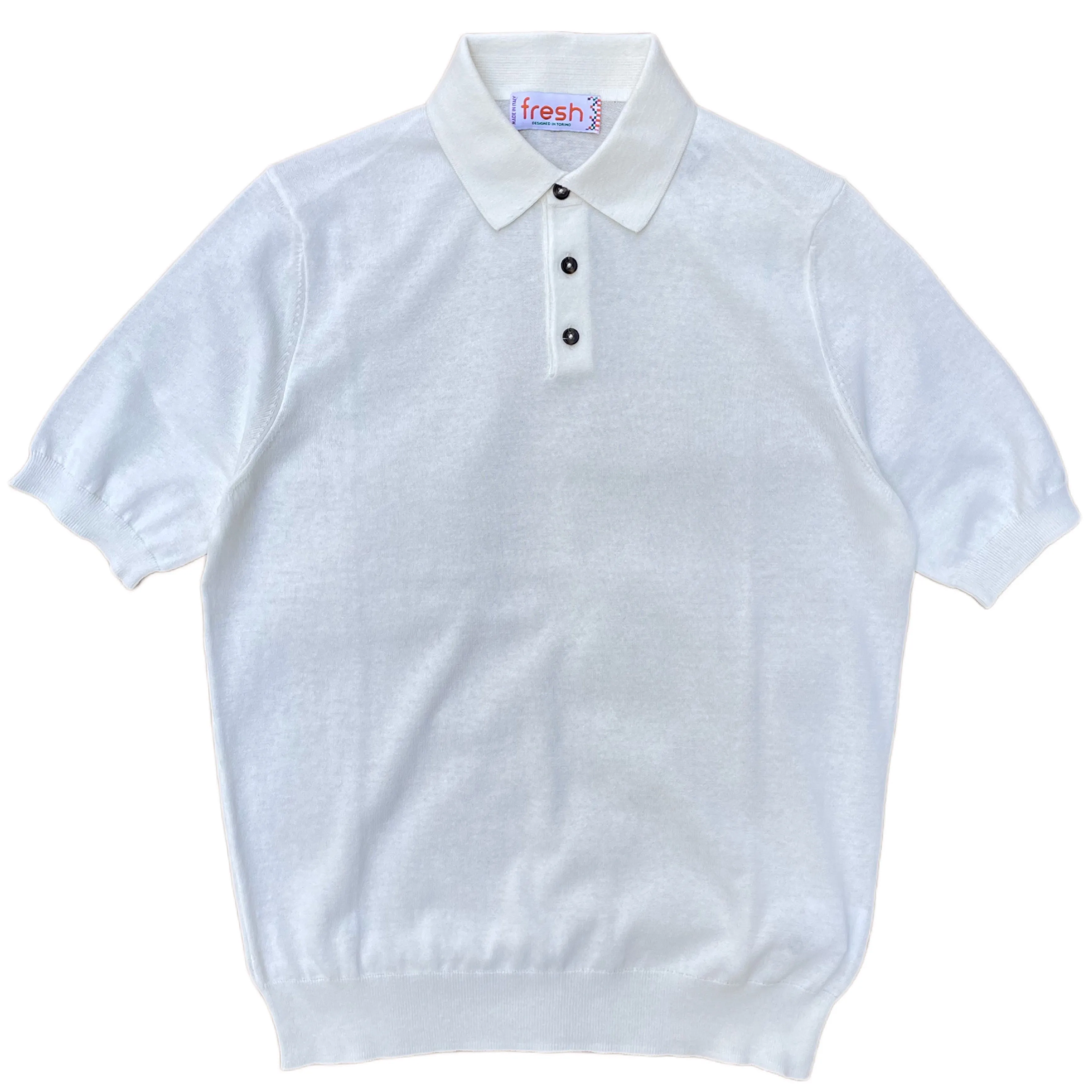 FRESH Extra Fine Crepe Cotton Knitted Polo In White