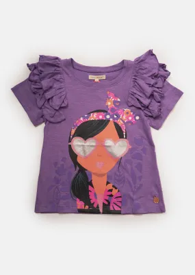 Girls Barbie Printed Purple T-Shirt