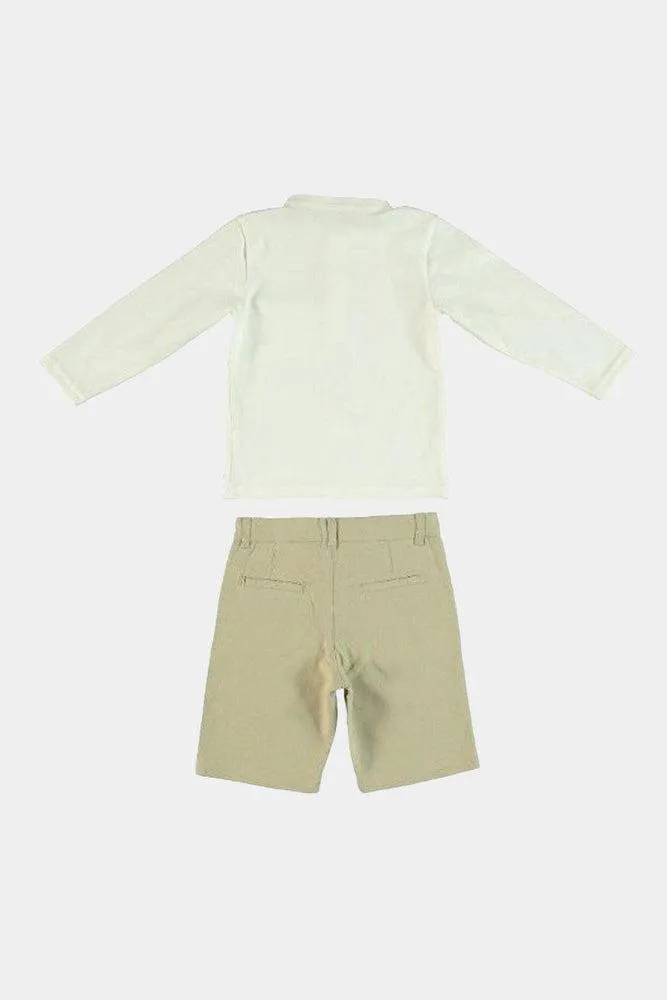 Grandad Collar Beige Baby Boy Shorts Set