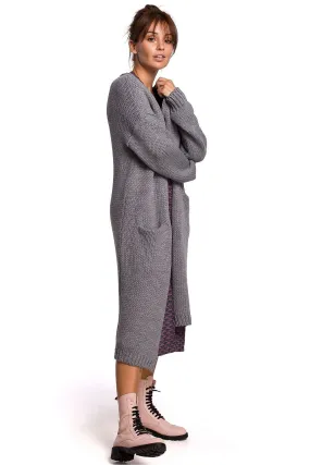 Gray Long Cardigan with Pockets