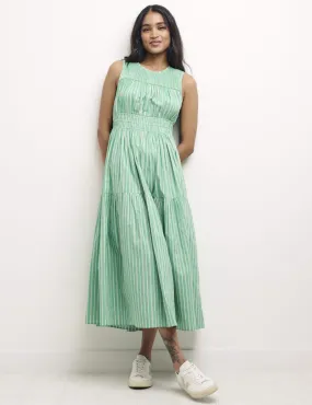 Green Stripe Elora Sleeveless Midi Dress