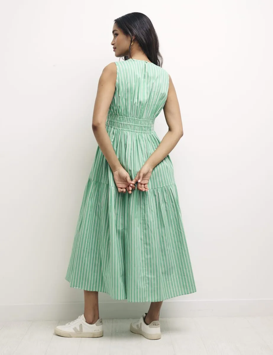 Green Stripe Elora Sleeveless Midi Dress