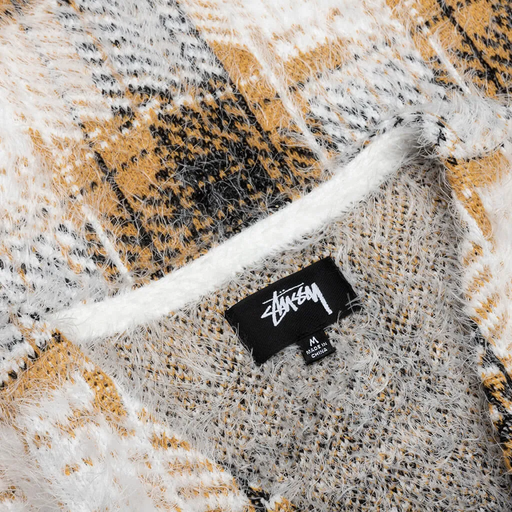 Hairy Plaid Cardigan - Gold