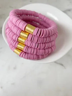 Heishi Color Pop Bracelet Mauve Gold Barrel