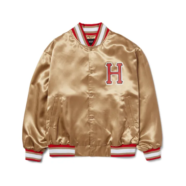 HUF Crackerjack Satin Baseball Jacket - Oatmeal