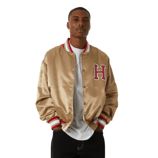 HUF Crackerjack Satin Baseball Jacket - Oatmeal