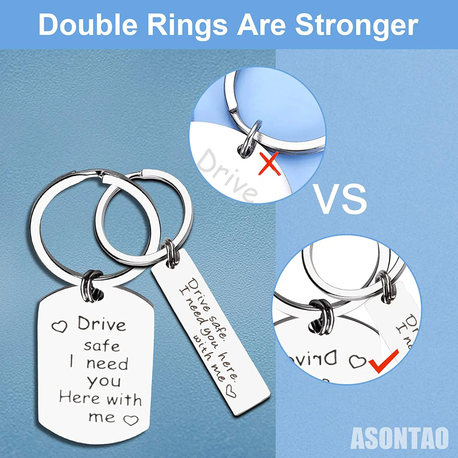 key chains women, Keychain Accessories for Brother Sister Best friend Keychain Gift, 2 Pack Drive Safe I Need You Here with Me Keychain. ASONTAO