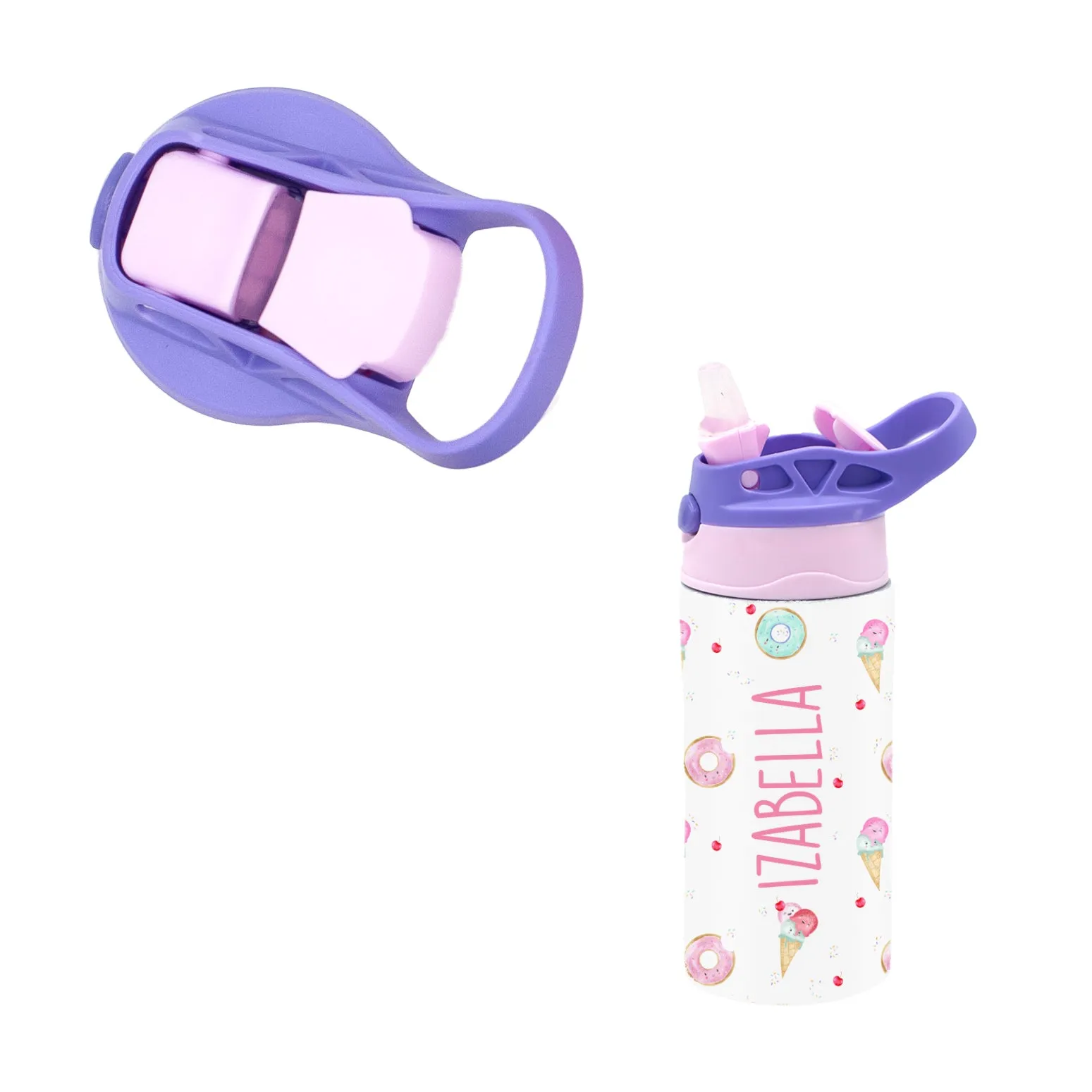 Kids Personalized 12 oz Water Bottle - Pink/Purple Lid